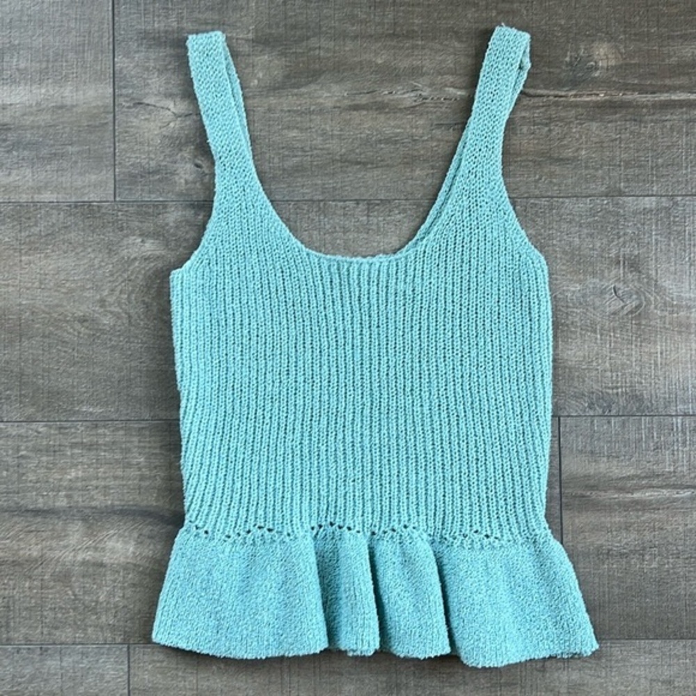 Blu Pepper Peplum Ruffle Knit Flowy Boho Top Tank - Sage
